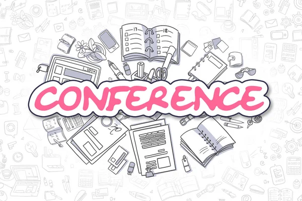 Konference - Doodle purpurová slovo. Obchodní koncept. — Stock fotografie