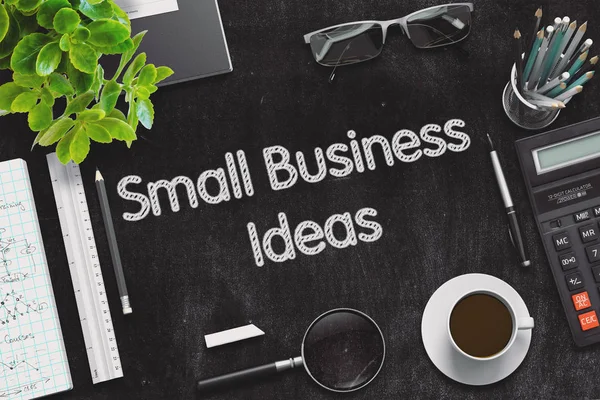 Small Business Ideas on Black Chalkboard. 3D Rendering.