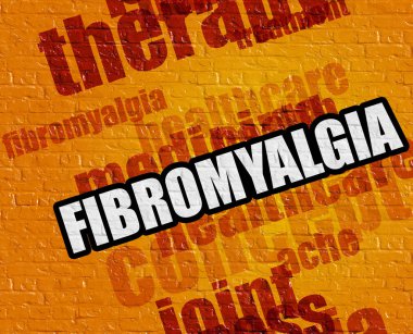 Tıp kavramı: fibromiyalji sarı Brickwall üzerinde .