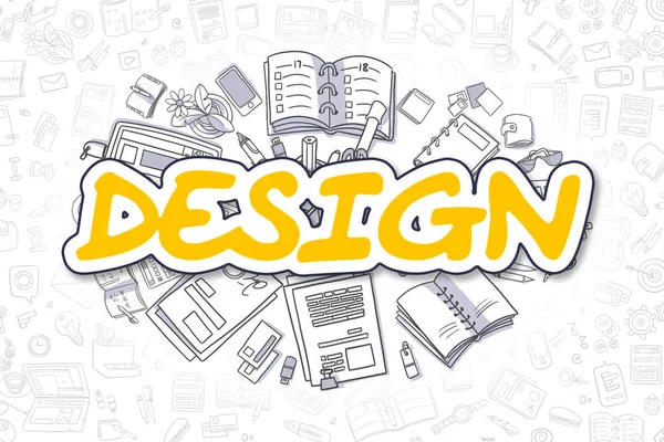 Дизайн - жовтий напис Doodle. бізнес концепції . — стокове фото