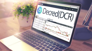 The Dynamics of Cost of DECRED onLaptop Screen. Cryptocurrency C clipart