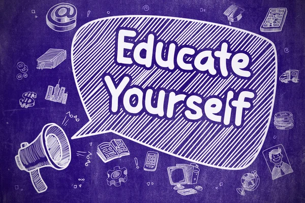 Educate Yourself - Cartoon Illustration on Blue Chalkboard. — Stok Foto