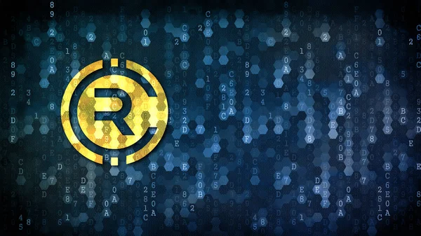Rubycoin - Símbolo de moneda sobre fondo pixelado . — Foto de Stock