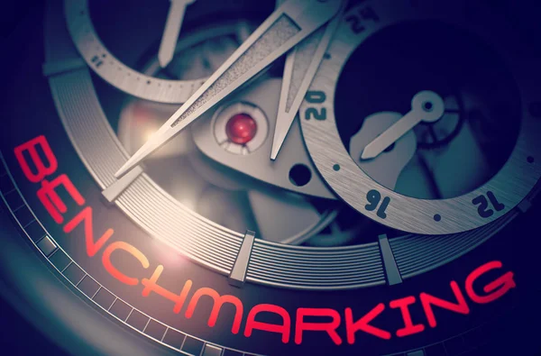 Benchmarking op het luxe mannen horloge mechanisme. 3D. — Stockfoto