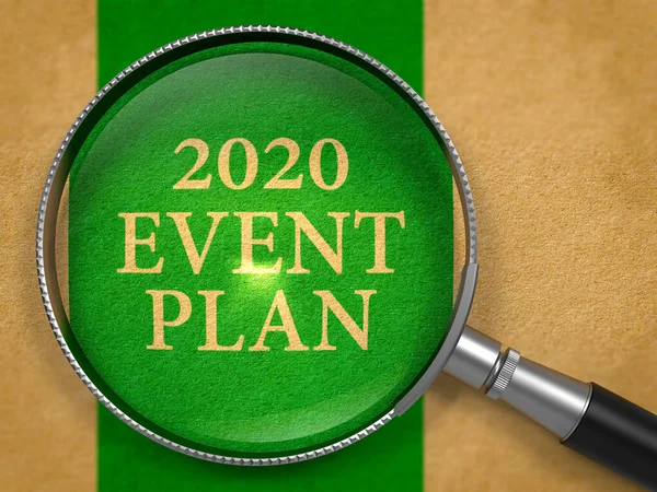 Plano de eventos 2020 através da Loupe no Old Paper — Fotografia de Stock