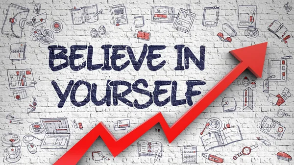 Geloof in jezelf, aangetrokken door White Brickwall.. — Stockfoto