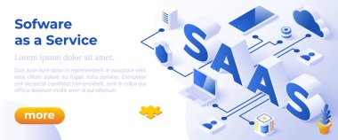 Saas - Isometric Vektör Illustration. Web Sitesi Bayrak Düzeni Şablonu.