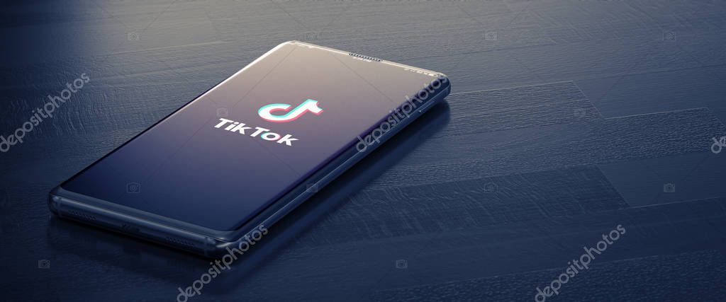 KYIV, UKRAINE-JANUARY, 2020: Tiktok on Mobile Phone Screen. Social Media are Most Popular Tool for Communication Between People in Internet. 3D Illustration.