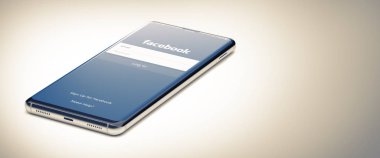 Kyiv, Ukrayna-Ocak 2020: Smartphone Screen 'de Facebook. 3d.Sosyal Ağ Kavramı