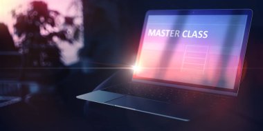 Devam eden Eğitim Konsepti. Master Class dizüstü bilgisayarda. 3d.