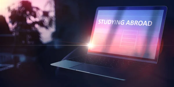 Choice of Profession Concept. Studying Abroad on Ultrabook. 3D. — 스톡 사진