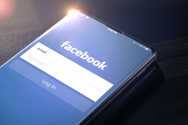Kyiv, Ukrayna-Ocak 2020: Akıllı Telefon Ekranında Facebook. 3d.