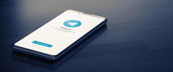 KYIV, UCRANIA-ENERO, 2020: Telegrama en la pantalla del teléfono móvil. 3D.Concepto de aplicación social —  Fotos de Stock