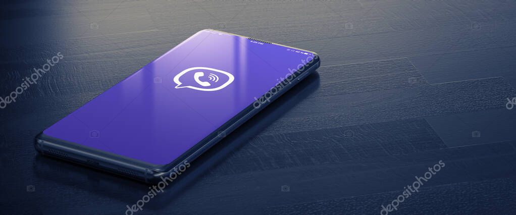 KYIV, UKRAINE-JANUARY, 2020: Viber on Smartphone Screen. Viber - Most Popular Messenger for Communication Between People in Internet. 3D.