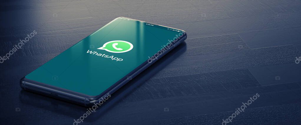 KYIV, UKRAINE-JANUARY, 2020: Whatsapp on Smart Phone Screen. Whatsapp - Most Popular Social Media Tool for Communication Between People in Internet. 3D Rendering.