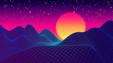 Retro Arkaplan Geleceği Manzarası 1980 Biçimi.