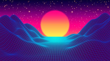 Retro Arkaplan Geleceği Manzarası 1980 Biçimi.