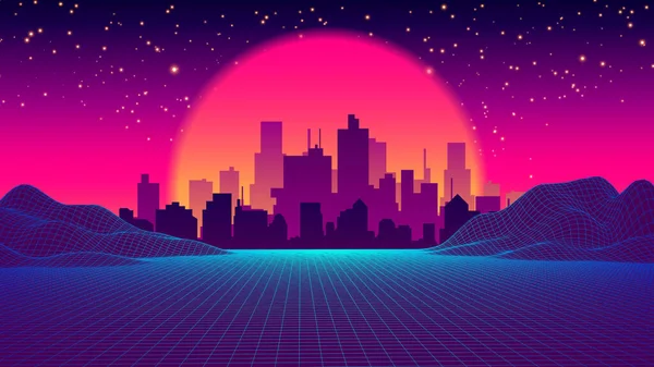 Retro Future of the 80s Retro Futuristic Background Style. — стоковый вектор