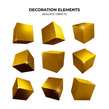 Altın Dekoratif Tasarım Elementleri İzole edilmiş Beyaz.