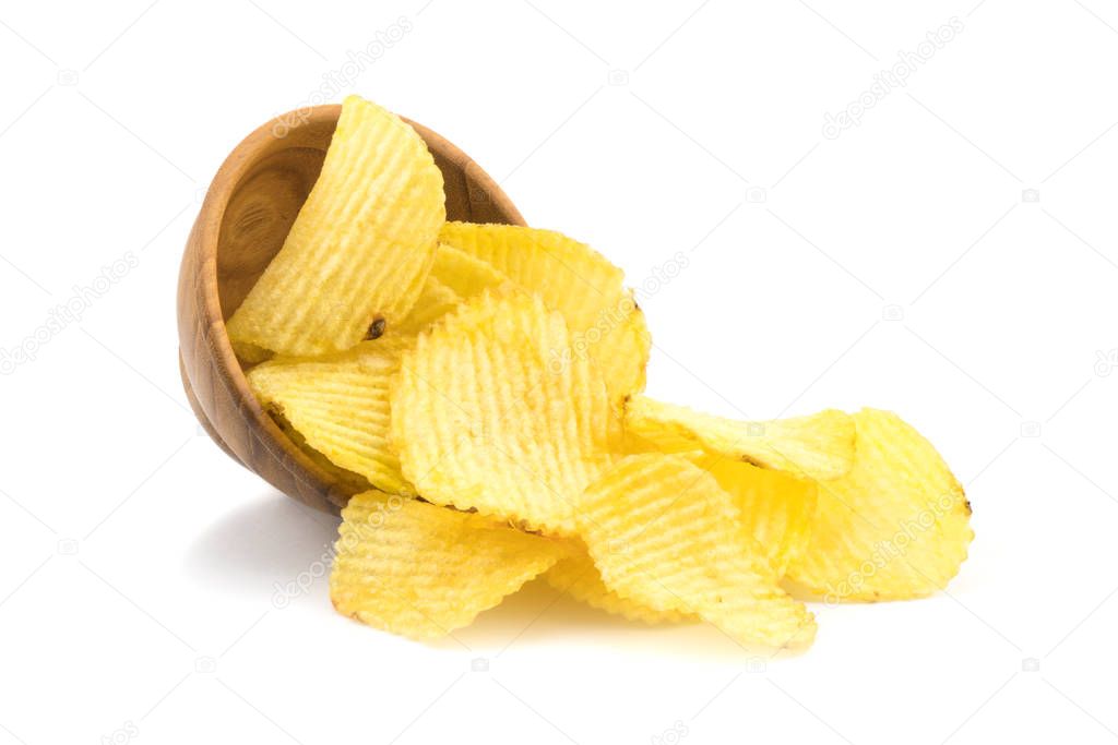 Potato chips and a small wooden bowl