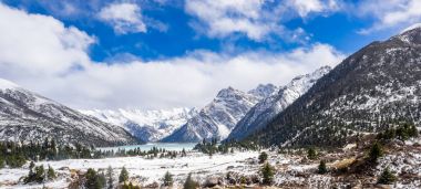 Panorama görünümünü Nianbao peri Gölü Qinghai, Sichuan, Çin 