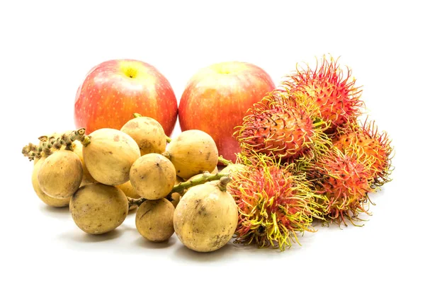 Maçãs frescas, Longkong e Rambutans — Fotografia de Stock