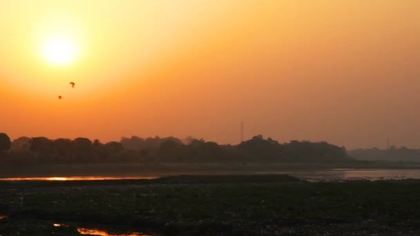 Utsikt Över Taj Mahal Och Yamuna River Morgonen Soluppgången Agra — Stockvideo