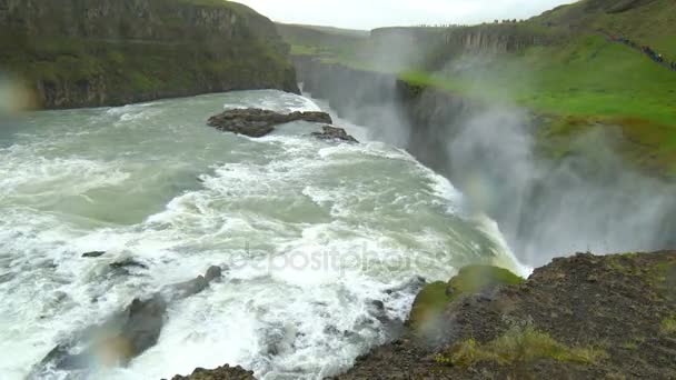 西南冰岛 Hvita 河峡谷 Gullfoss 瀑布观 Uhd — 图库视频影像