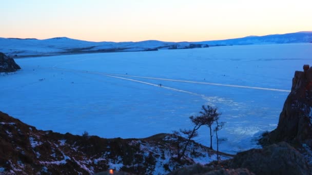 Solnedgång Över Bajkalsjön Ryssland Vinter — Stockvideo