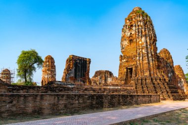 Yıkık Wat Mahathat Ayutthaya tarihi park, Ayutthaya Bölgesi, Tayland