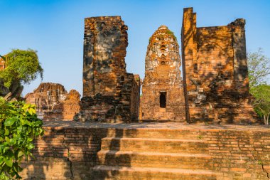Güzel Tay tarzı Ayuthaya Historical Park, Thailnd Wat Mahathat Budist tapınağı mahvetti