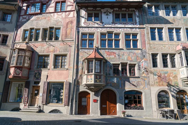 Stein Rhein Schweiz Mars 2018 Färgglada Målade Gamla Byggnad Historiska — Stockfoto