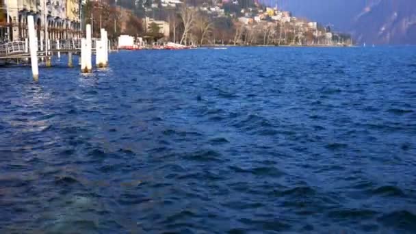 Paisagem Costeira Glaciar Lago Lugano Montanha Lugano Ticino Cantão Suíça — Vídeo de Stock