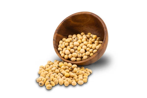 Soy Beans Soybeans Wooden Bowl White Background Clipping Path — Stock Photo, Image