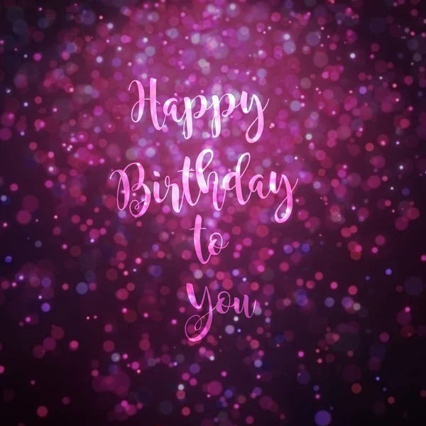 Happy birthday to you gift card with colorful bokeh particles back ground pink