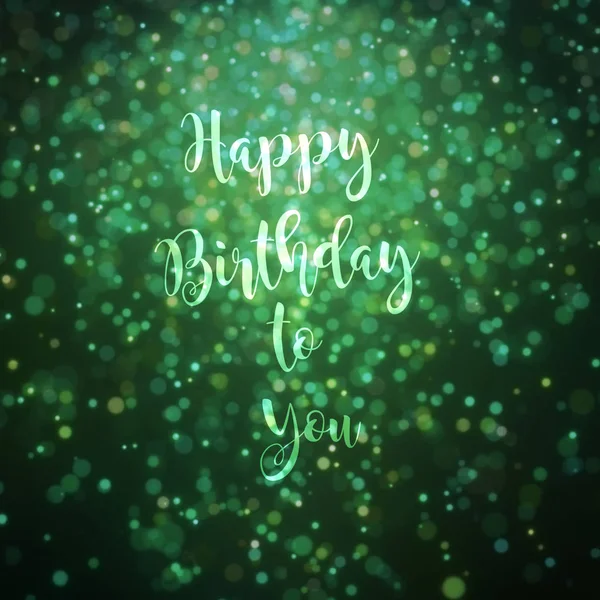 З днем народження подарункова картка з барвистими частинками боке назад зеленим — стокове фото
