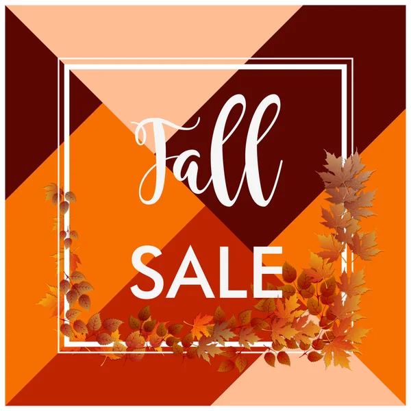 Fall sale banner square border and brown leaves — Stock Photo, Image