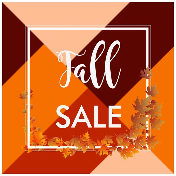 Fall sale banner square border and brown leaves — Stock Photo, Image