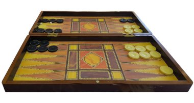 Beyaz arka plan üzerinde izole eski ahşap tavla tablo