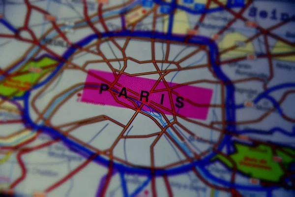 Close up di Parigi su una mappa — Foto Stock