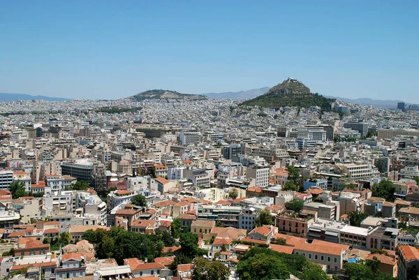 Panoramablick von der akropolis von athens und dem lycabettus — Stockfoto