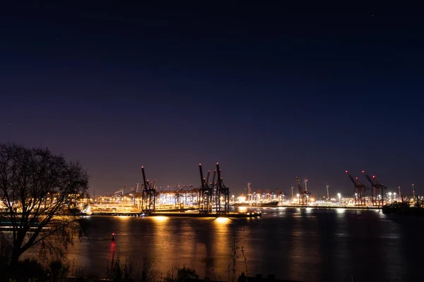 Hamburger Hafen Containerterminal Hamburger Hafen Nachts — Stockfoto