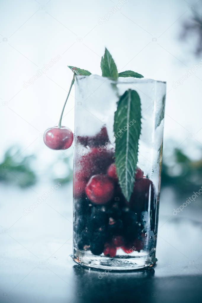 Summer cooling drink with fruit and ice.