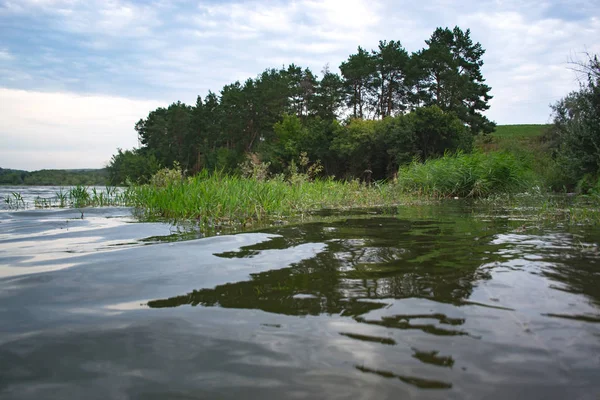 De bewolkte dag van de zomer op een vijver landschap. — Stockfoto