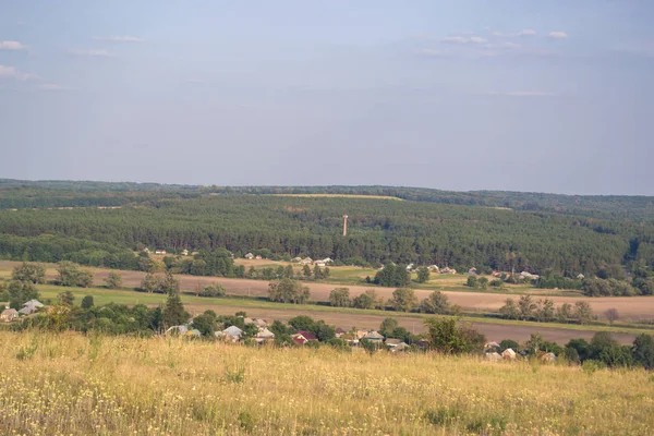 Yaz güneşli manzara şehir dışında gün batımında.