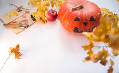 Cadılar Bayramı Balkabağı üzerinde beyaz arka plan kavramı sonbahar.