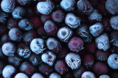 Buz ve makroyu arka planda taze donmuş kiraz.