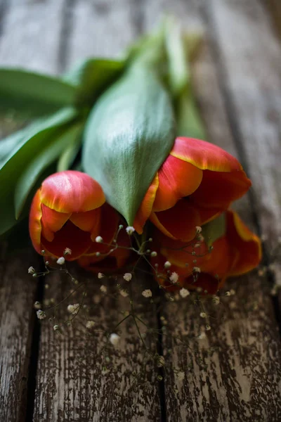 Цветы тюльпанов на старом деревянном фоне — стоковое фото