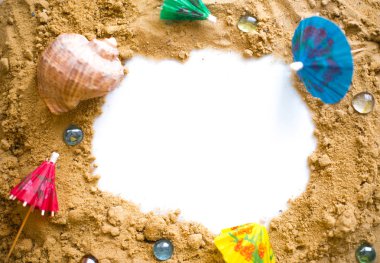 Beach mocap. Çerçeve sahil kumu ile. Seyahat kavramı