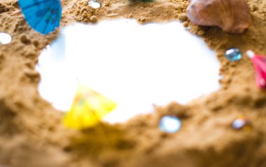 Beach mocap. Çerçeve sahil kumu ile. Seyahat kavramı